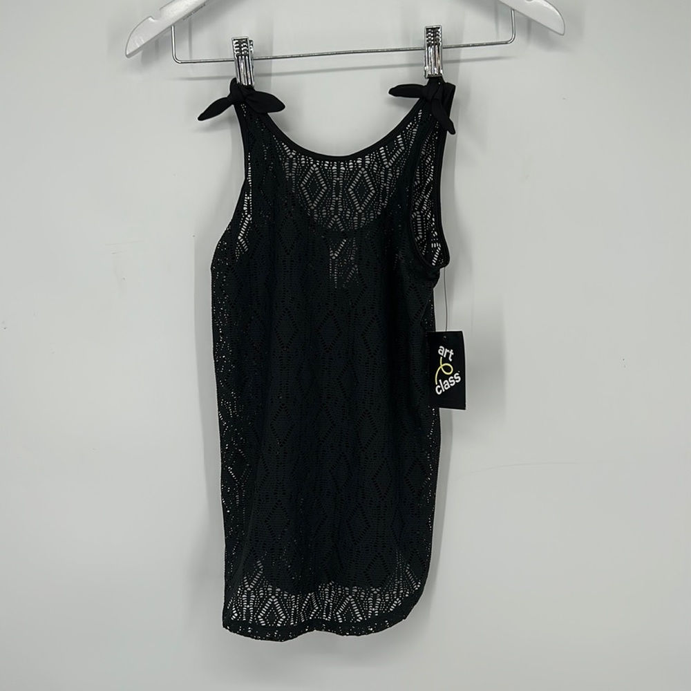 Art Class Girls Sleeveless Knot Strap Argyle Knit Tankini Top Black XS (4/5) NWT